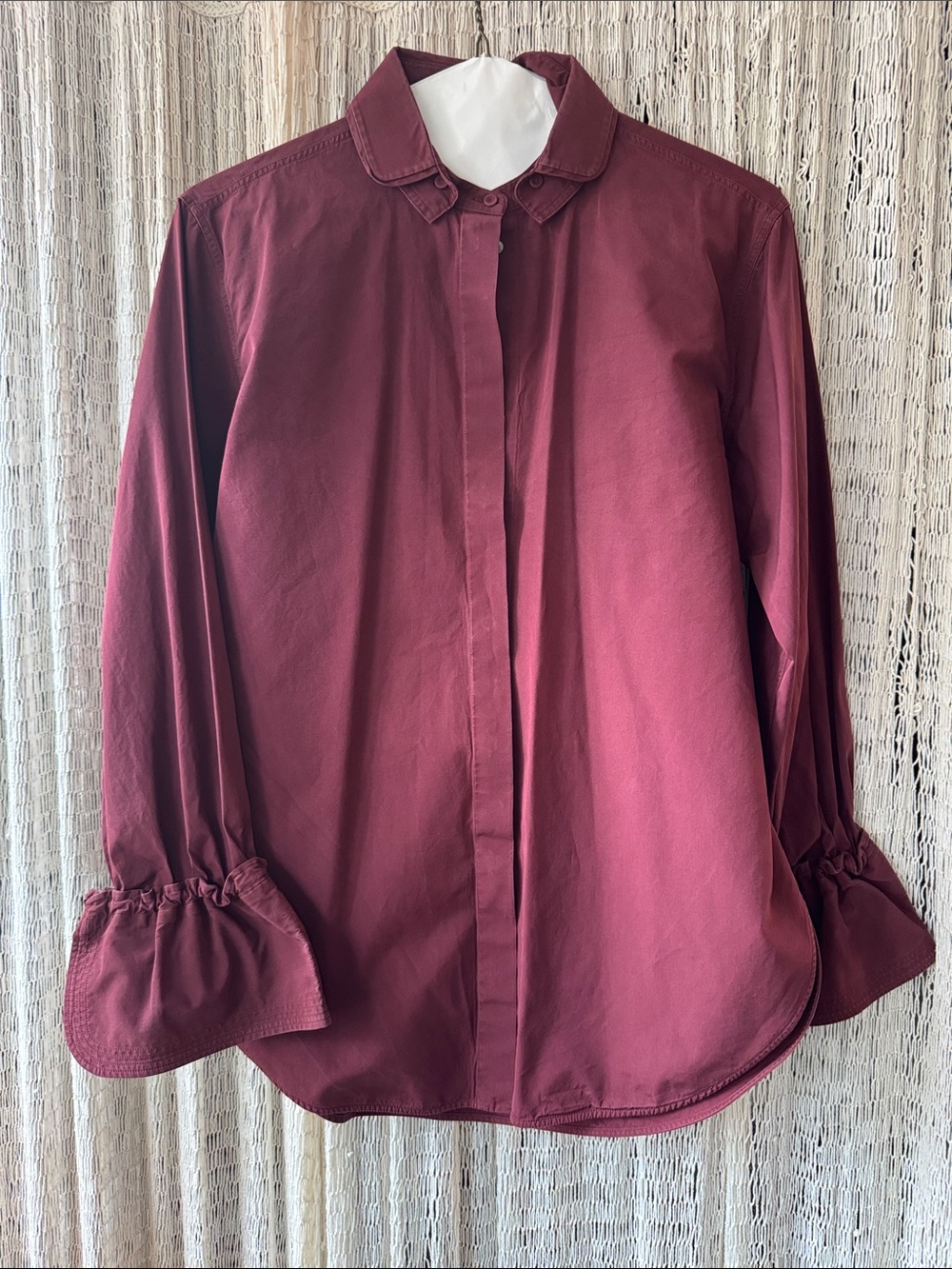 Ports Shirts 1961  Burgundy Button-Up Shirt w/Ruffle Cuffs and removable collar